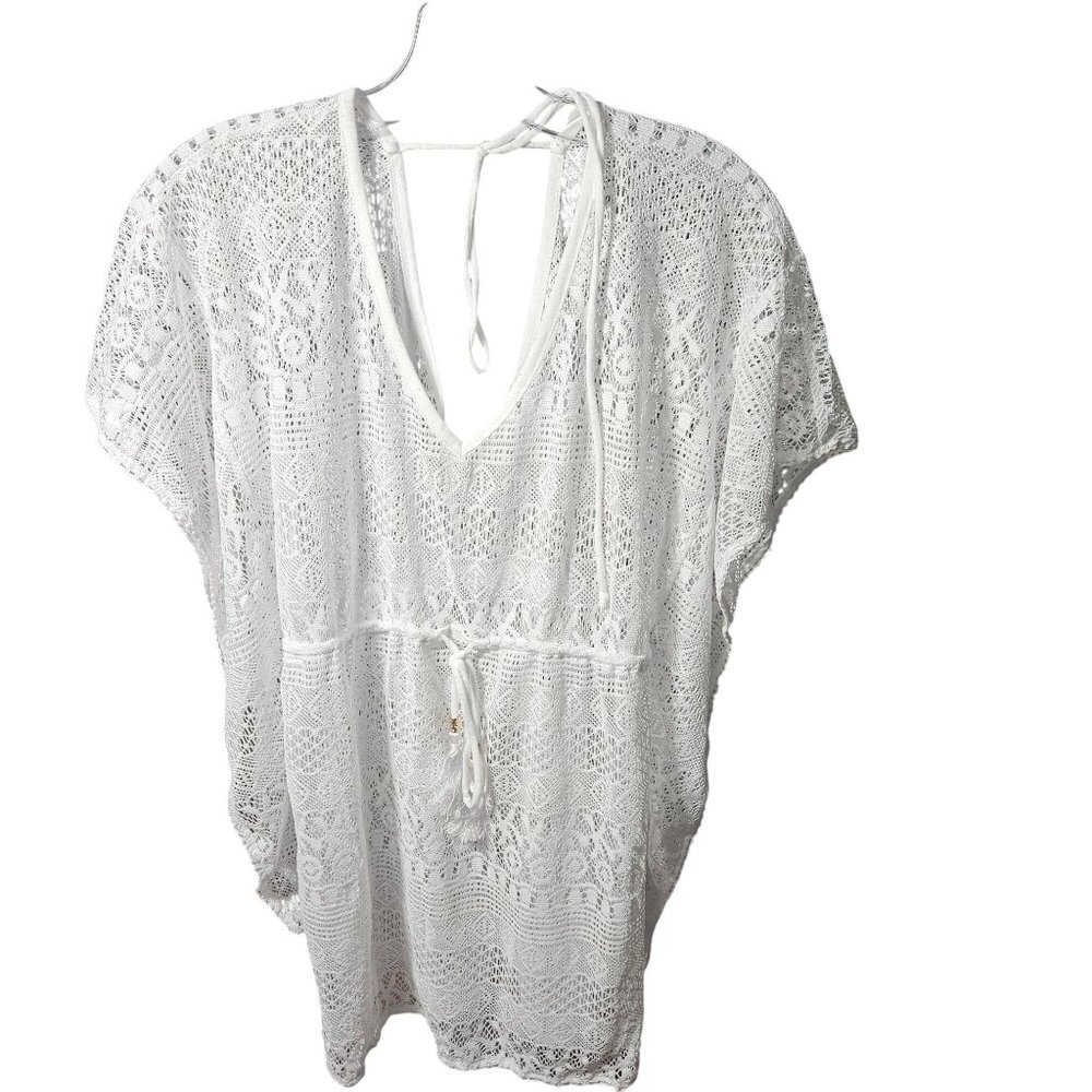 White Crochet Lace Cover-Up Dress With V-Neck & Drawstring Waist - Time And Tru